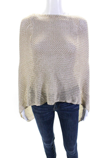 Minnie Rose Womens Loose Knit Metallic Poncho Shawl Gold One Size