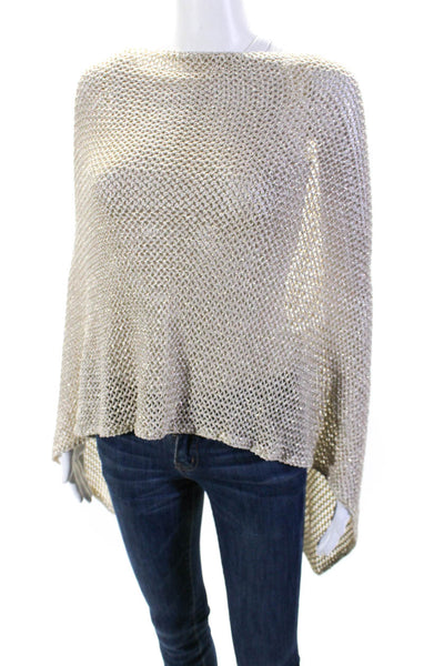 Minnie Rose Womens Loose Knit Metallic Poncho Shawl Gold One Size