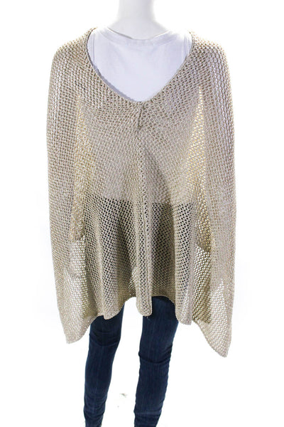 Minnie Rose Womens Loose Knit Metallic Poncho Shawl Gold One Size