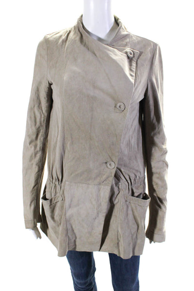 Simo's Womens Asymmetrical Wrap Suede Anorak Drawstring Jacket Beige Size Medium