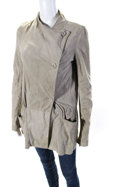 Simo's Womens Asymmetrical Wrap Suede Anorak Drawstring Jacket Beige Size Medium