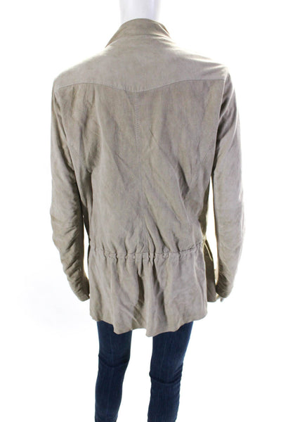 Simo's Womens Asymmetrical Wrap Suede Anorak Drawstring Jacket Beige Size Medium