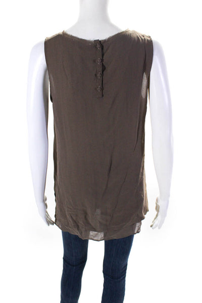 Gold Hawk Womens Raw Hem Round Neck Sleeveless Top Blouse Brown Silk Size Small