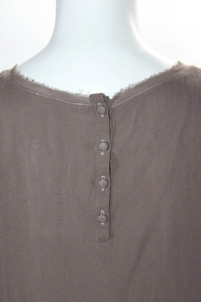 Gold Hawk Womens Raw Hem Round Neck Sleeveless Top Blouse Brown Silk Size Small