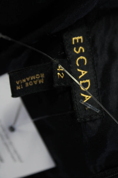 Escada Womens Wool Crepe Draped Sleeveless Zip Up Shift Dress Navy Blue Size 42