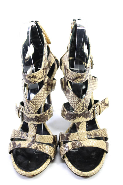 Giuseppe Zanotti Design Womens Leather Snake Print Caged Sandals Beige Size 6US