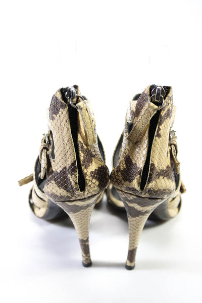 Giuseppe Zanotti Design Womens Leather Snake Print Caged Sandals Beige Size 6US