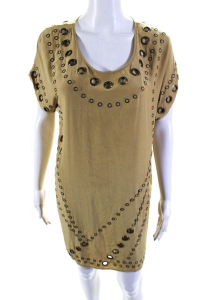 Haute Hippie Womens Silk Grommet Embellished Tunic Dress Dark Yellow Size XS