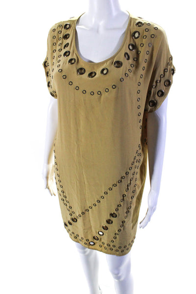 Haute Hippie Womens Silk Grommet Embellished Tunic Dress Dark Yellow Size XS