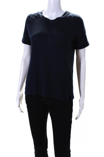 Sandro Womens Short Sleeve Crew Neck Knit Tee Shirt Blue Linen Size 1