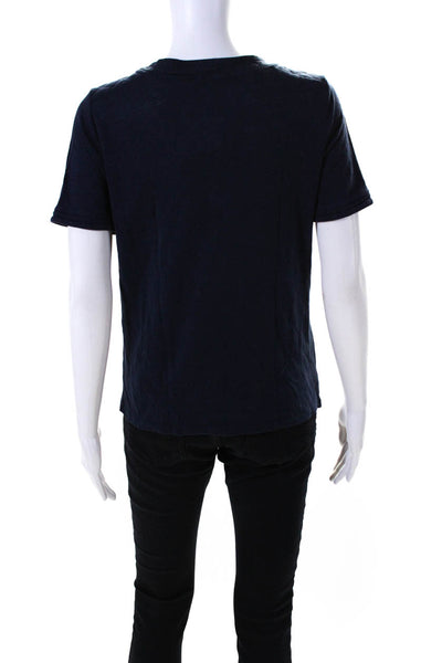 Sandro Womens Short Sleeve Crew Neck Knit Tee Shirt Blue Linen Size 1