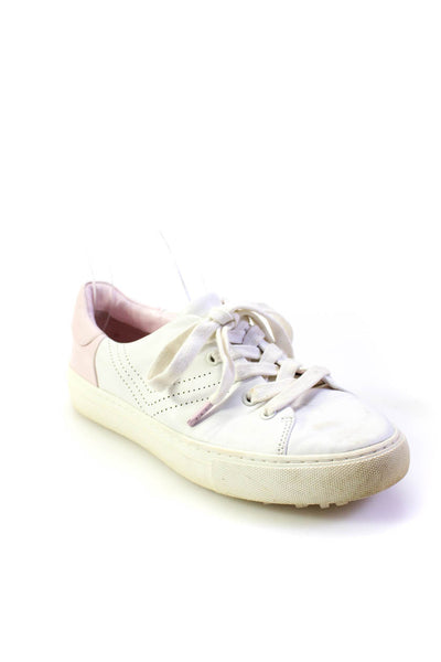 Tory Sport Womens White Pink Leather Low Top Fashion Sneakers Shoes Size 7M