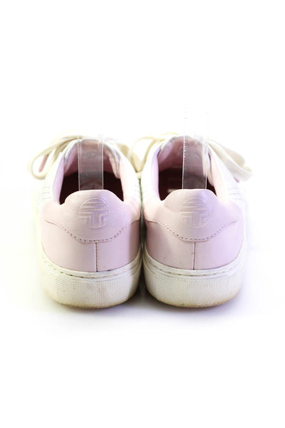 Tory Sport Womens White Pink Leather Low Top Fashion Sneakers Shoes Size 7M