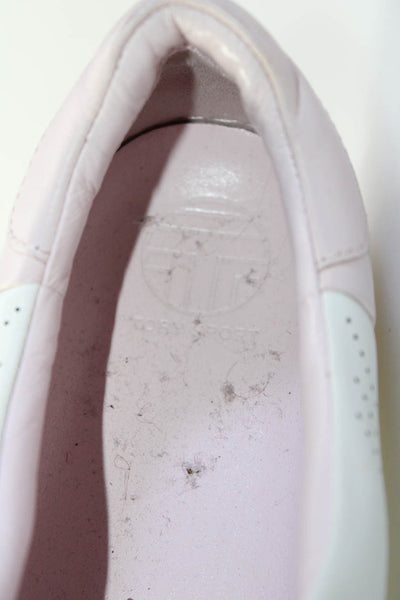 Tory Sport Womens White Pink Leather Low Top Fashion Sneakers Shoes Size 7M