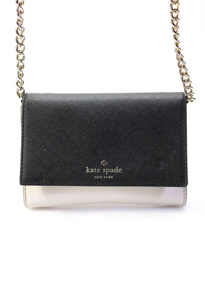 Kate Spade New York Womens Black White Leather Color Block Crossbody Bag Handbag