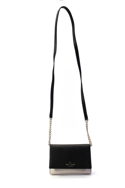 Kate Spade New York Womens Black White Leather Color Block Crossbody Bag Handbag