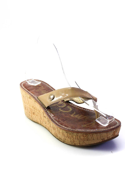 Sam Edelman Womens Patent Leather Wedge Heel Thong Sandals Mocha Brown Size 7