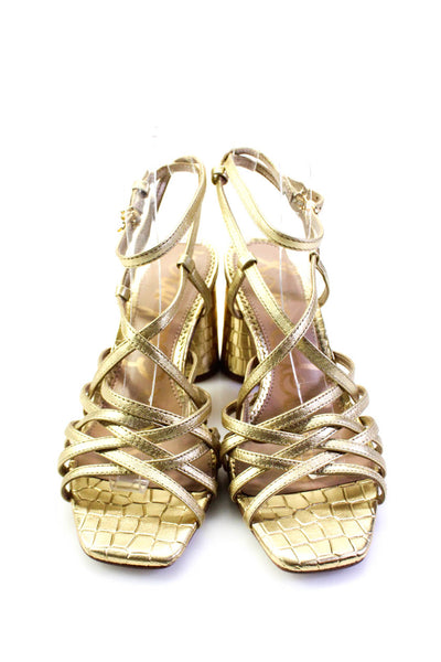 Sam Edelman Womens Metallic Leather Open Toe Strappy High Heels Gold Size 6.5US