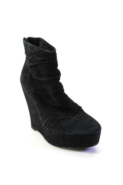 Boutique 9 Womens Suede Pleated Upper Platform High Wedge Booties Black Size 7US