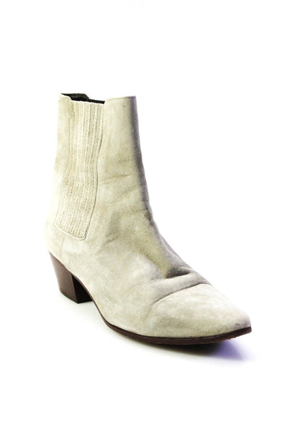 Saint Laurent Womens Suede Pointed Toe Stretch Inset Ankle Boots Gray Size 39 9
