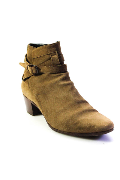 Saint Laurent Womens Suede Belted Ankle Boots Beige Brown Size 39 9