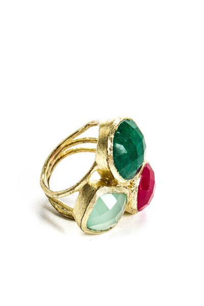 Designer Womens Gold tone Multicolor Gemstone Cocktail Ring Size 7 11 grams
