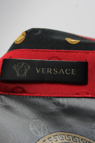 Versace Womens Button Front Medusa Logo Oversized Silk Shirt Red Black IT 40