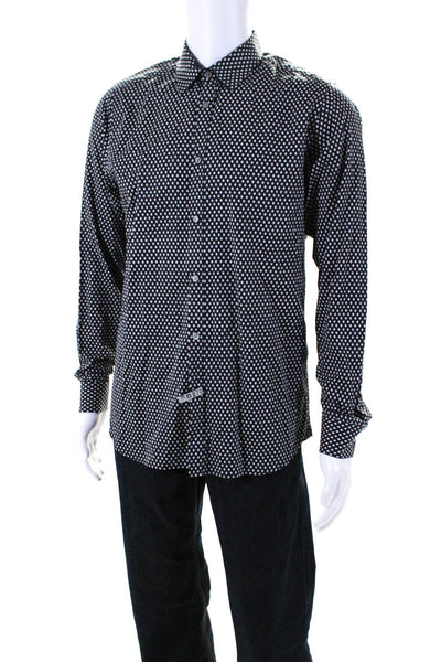 Ted Baker London Men's Long Sleeves Button Down Diamond Print Shirt Black Size 4