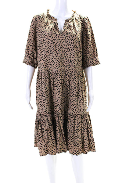 J Crew Women's V-Neck Short Sleeves Tired Midi Dress Animal Print Size XLT