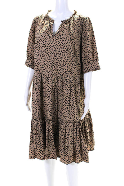 J Crew Women's V-Neck Short Sleeves Tired Midi Dress Animal Print Size XLT