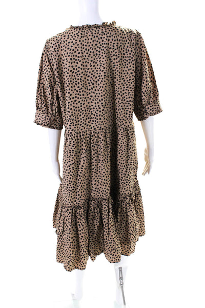 J Crew Women's V-Neck Short Sleeves Tired Midi Dress Animal Print Size XLT