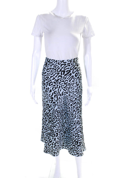 Rebecca Minkoff Womens Unlined Animal Print Zip Up Midi Skirt Light Blue Size 8