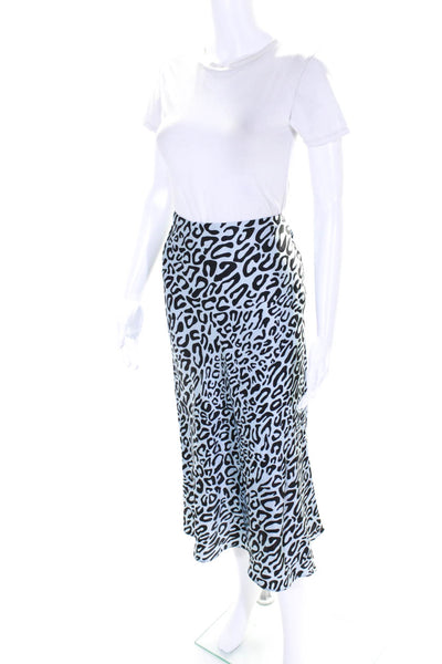 Rebecca Minkoff Womens Unlined Animal Print Zip Up Midi Skirt Light Blue Size 8