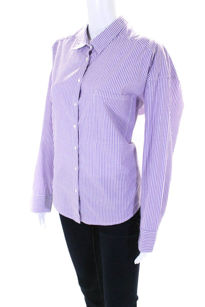Xirena Womens Cotton Striped Long Sleeve Button Up Blouse Top Purple Size S
