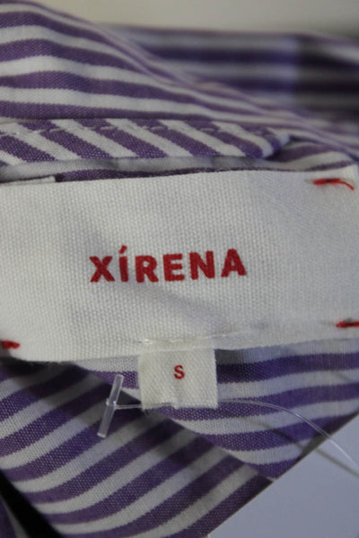 Xirena Womens Cotton Striped Long Sleeve Button Up Blouse Top Purple Size S