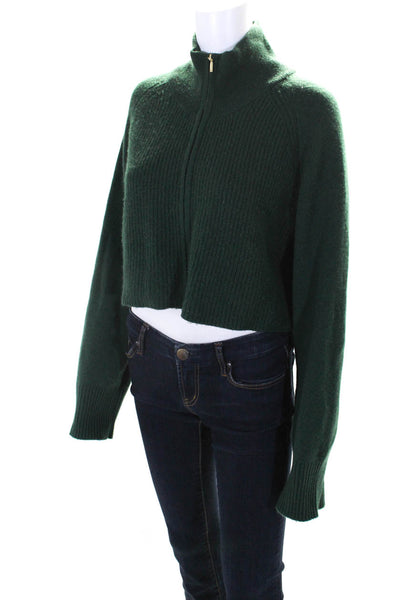 Sablyn Womens Cashmere Knit High Neck Cropped Zip Up Sweater Top Green Size L