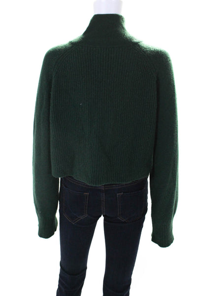 Sablyn Womens Cashmere Knit High Neck Cropped Zip Up Sweater Top Green Size L