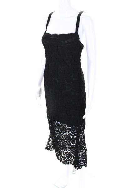 Zara Womens Sleeveless Square Neck Knit Overlay Midi Dress Black Size Large