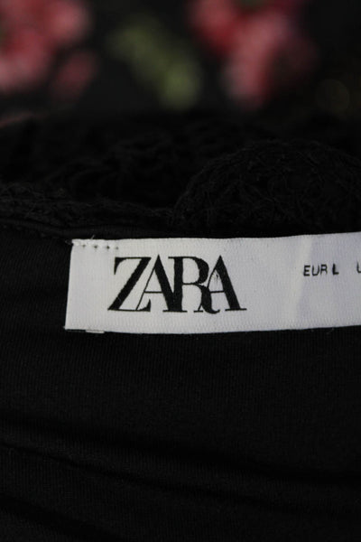 Zara Womens Sleeveless Square Neck Knit Overlay Midi Dress Black Size Large