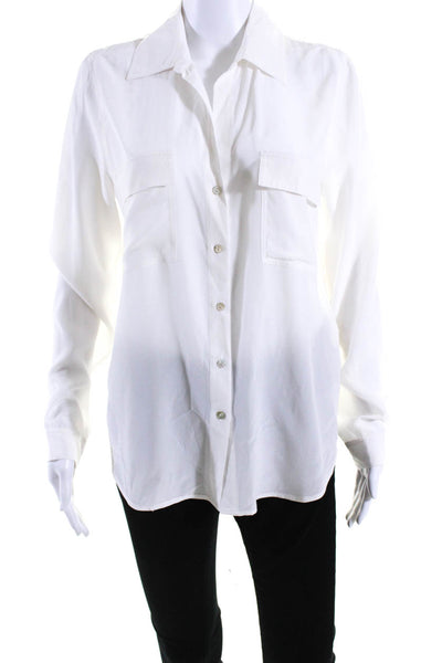 L'Agence Womens Silk Long Sleeve V Neck Button Down Blouse White Size S