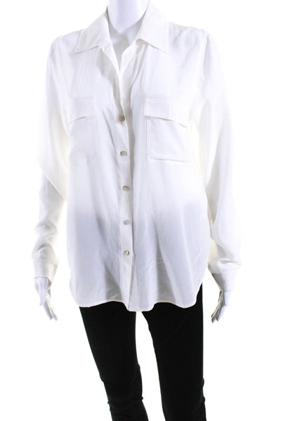 L'Agence Womens Silk Long Sleeve V Neck Button Down Blouse White Size S