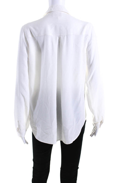 L'Agence Womens Silk Long Sleeve V Neck Button Down Blouse White Size S