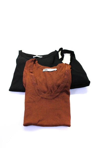 Zara Womens Ribbed Knit Scoop Neck Tank Top Brown Size M S lot 3