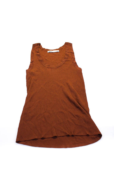 Zara Womens Ribbed Knit Scoop Neck Tank Top Brown Size M S lot 3