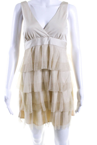 Christopher Deane Anthropologie Womens V Neck A Line Dress Beige Gold Size 8