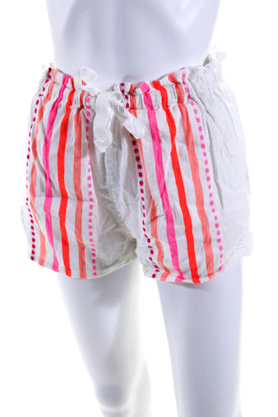 Lem Lem Womens Striped Drawstring Waist Shorts White Cotton Size 00