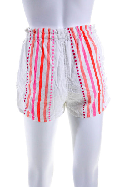 Lem Lem Womens Striped Drawstring Waist Shorts White Cotton Size 00