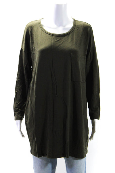 Eileen Fisher Women's Round Neck Long Sleeves Pocket Tunic Olive Green Size S