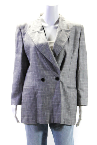 Escada Women's Collared Long Sleeves Lined Double Breast Plaid Blazer Size 40