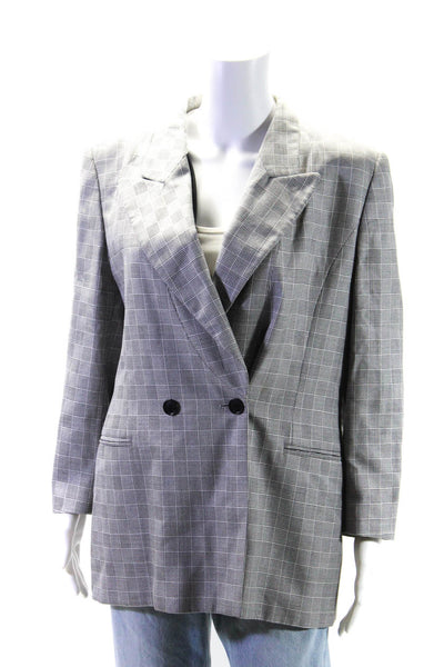 Escada Women's Collared Long Sleeves Lined Double Breast Plaid Blazer Size 40